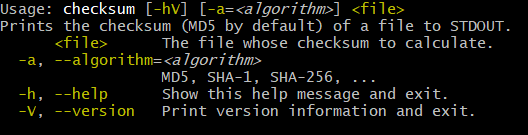 Screenshot of usage help with Ansi codes enabled